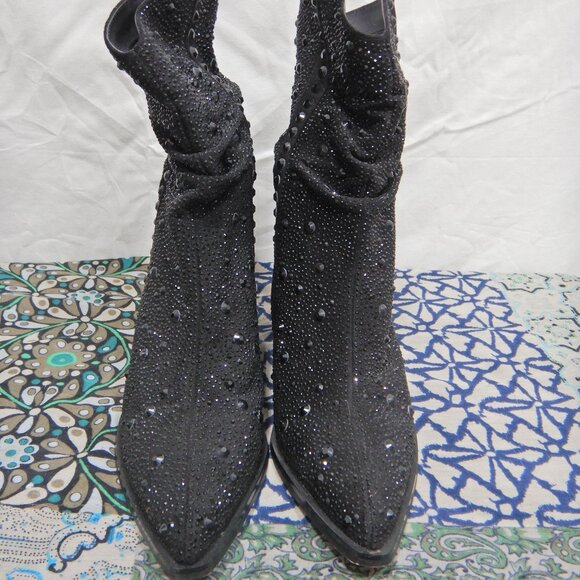 Jessica Simpson "Zellya" Short Black Rhinestone Slouch Western Boots - Picture 3 of 15